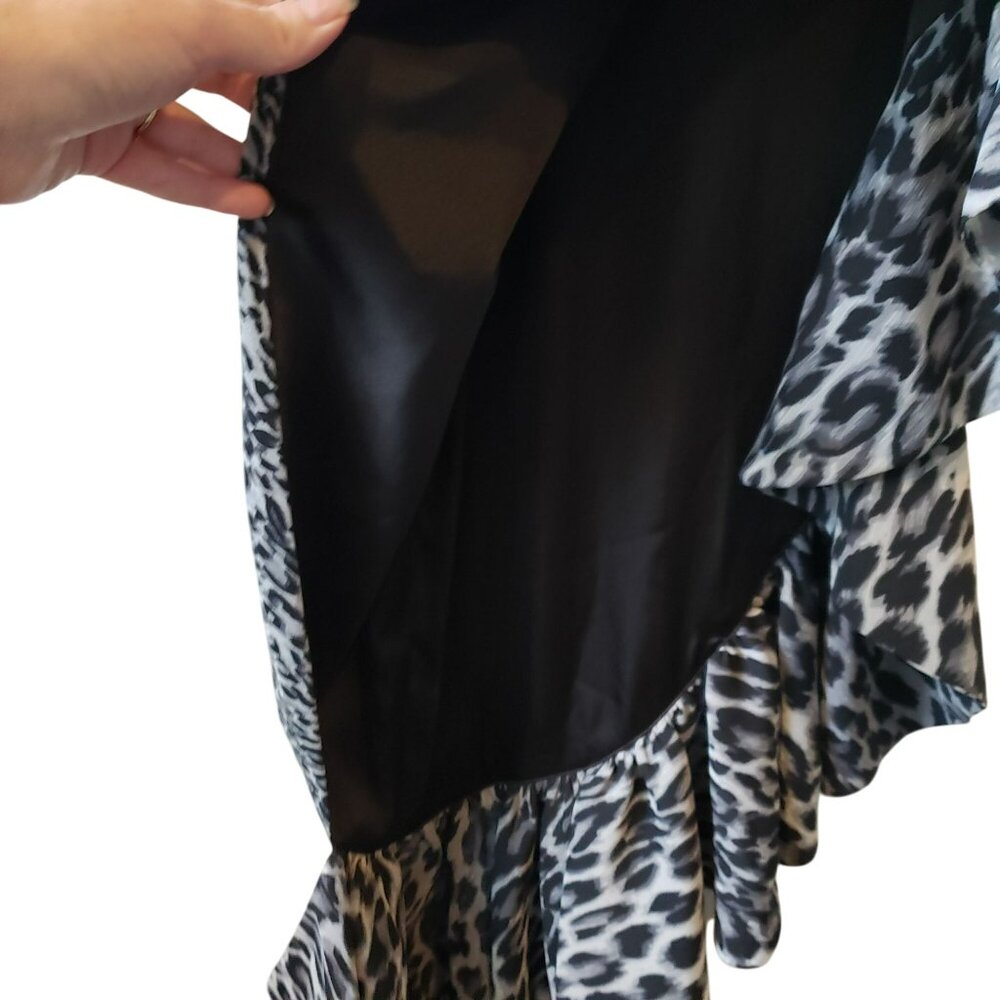Rasario Black Gray Leopard Print Ruched Bodycon Cocktail Dress - Picture 11 of 13